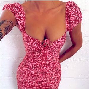 Tiger Mist Red Floral Rutched Cocktail Dress